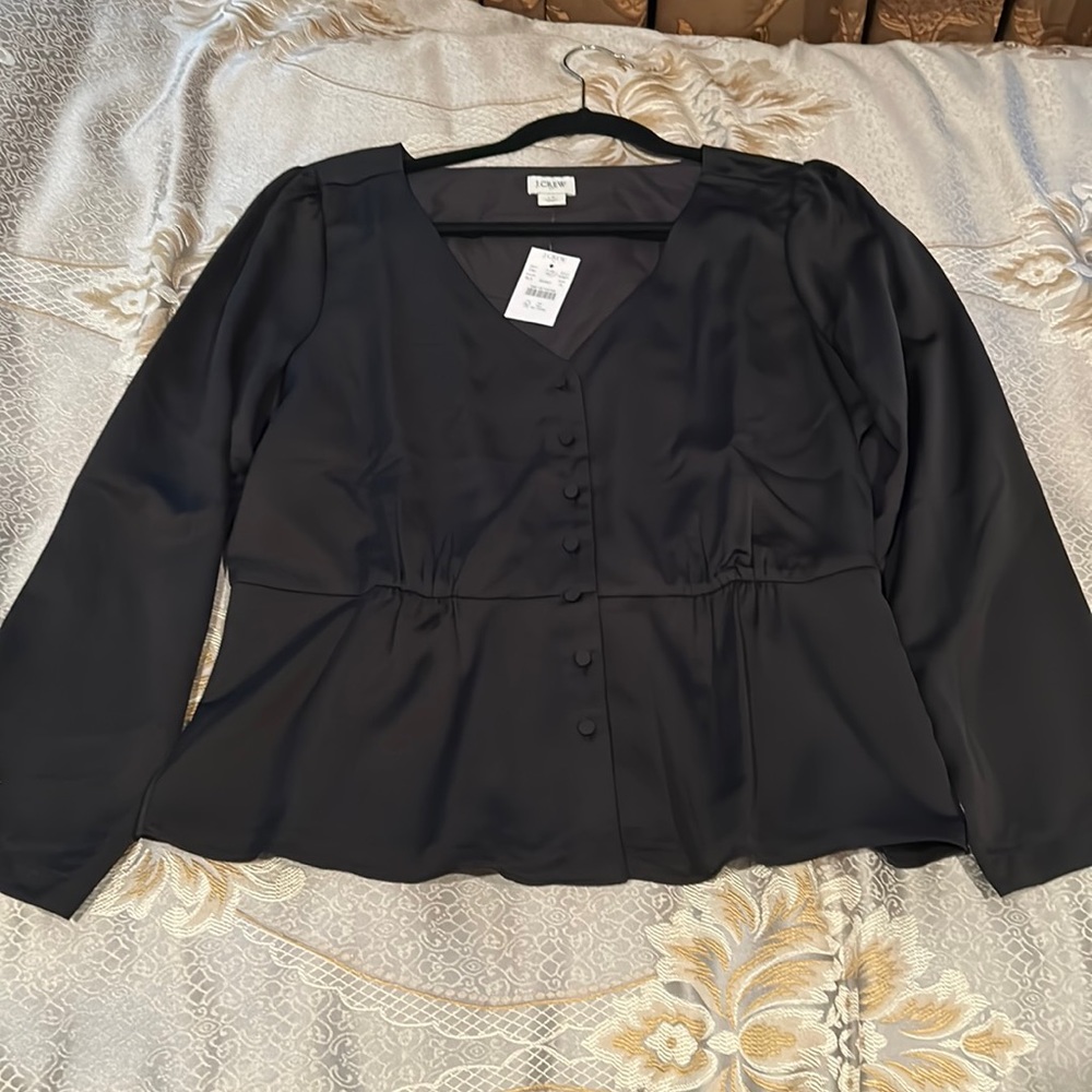 J crew black satin look top